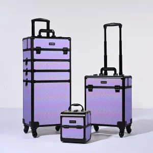 BYOOTIQUE Rolling Makeup Train Case 3-Piece Cosmetic Organizer Kit Trolley Organizer Travel Case Lockable Salon Barber Case Traveling Cart Trunk with Wheels for Makeup Artist Trave Nail