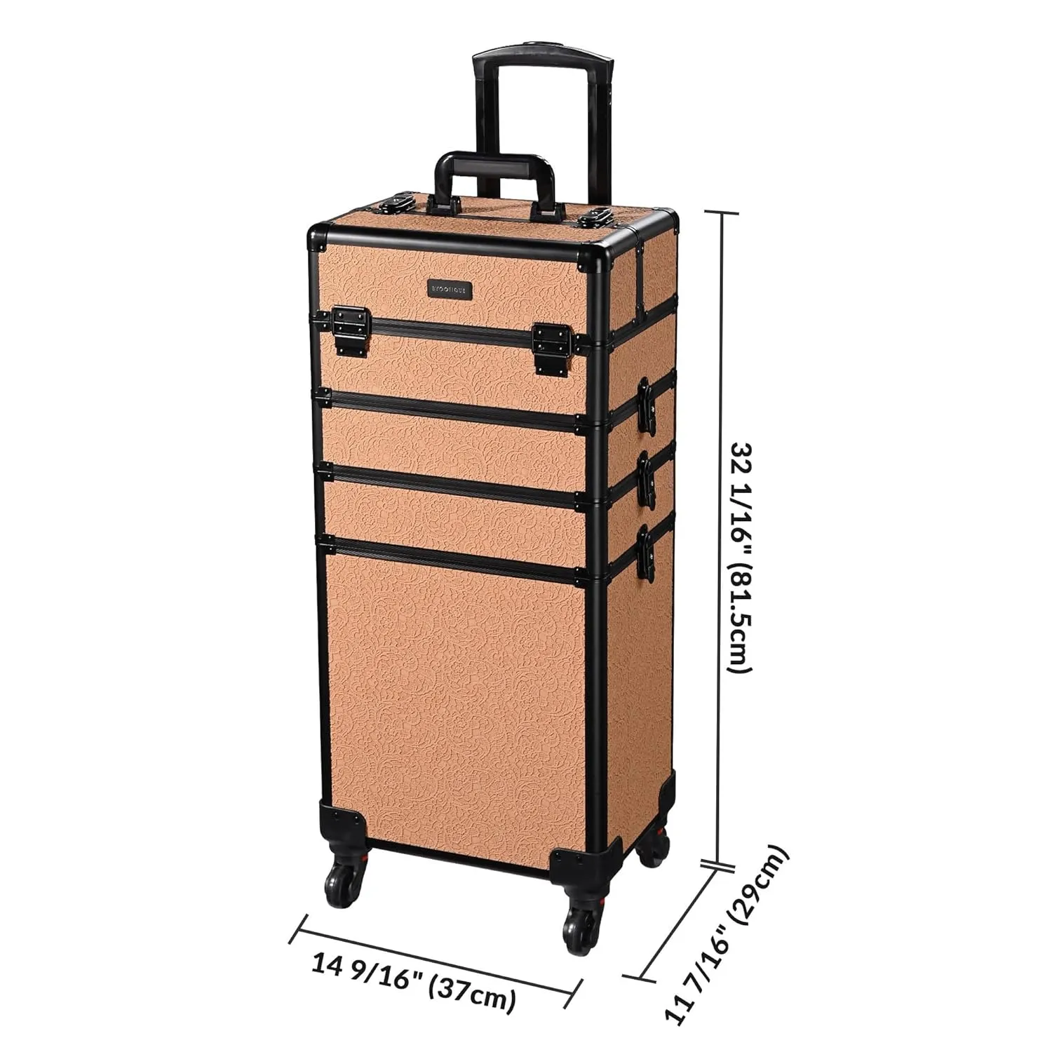 BYOOTIQUE Rolling Makeup Train Case 3-Piece Cosmetic Organizer Kit Trolley Organizer Travel Case Lockable Salon Barber Case Traveling Cart Trunk with Wheels for Makeup Artist Trave Nail,Rococo Orange