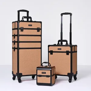 BYOOTIQUE Rolling Makeup Train Case 3-Piece Cosmetic Organizer Kit Trolley Organizer Travel Case Lockable Salon Barber Case Traveling Cart Trunk with Wheels for Makeup Artist Trave Nail,Rococo Orange