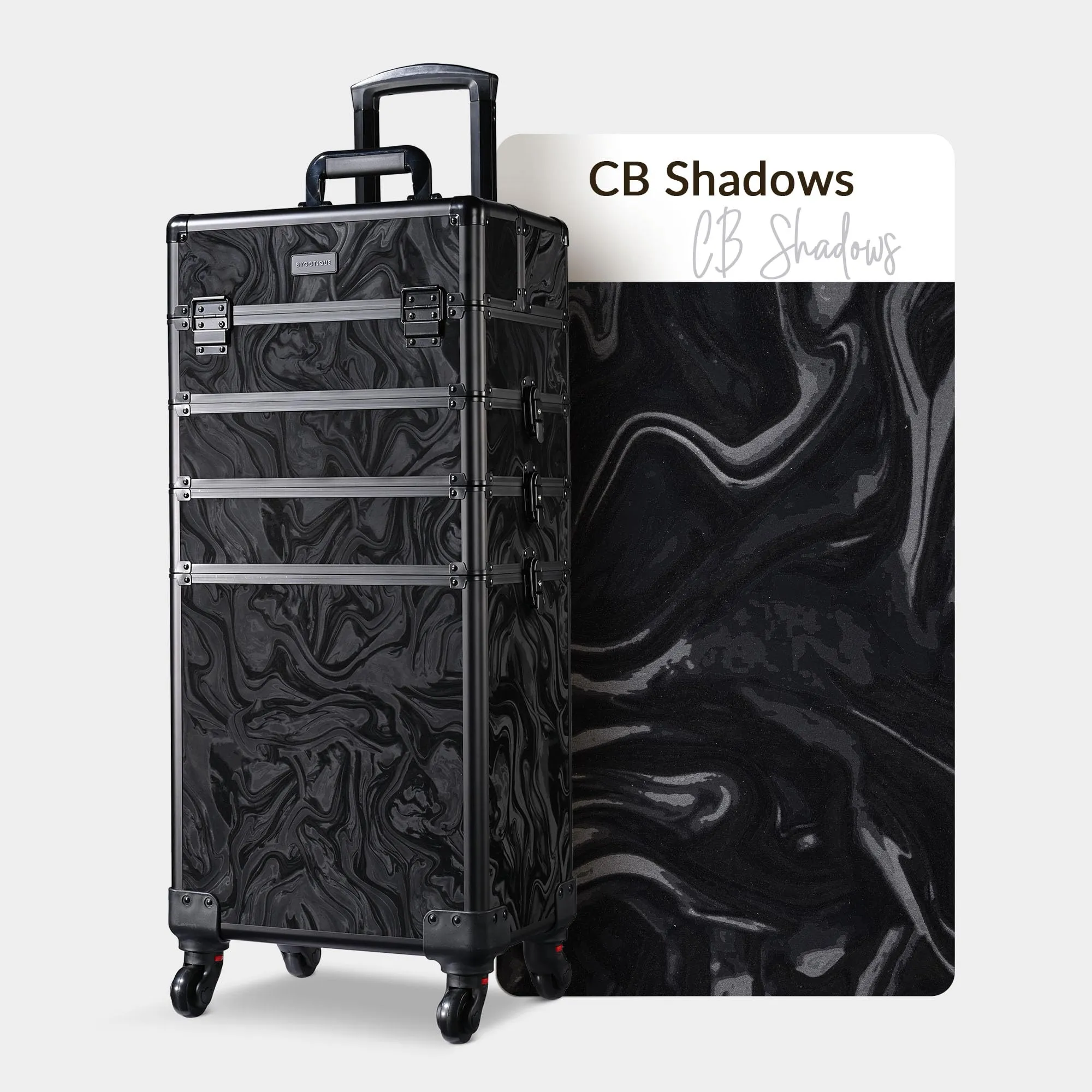 BYOOTIQUE Rolling Makeup Train Case 4in1 Cosmetic Trolley Organizer Lockable Salon Barber Cart Trunk with Wheels for Hairstylist Artist Trave Nail,CoyoteButtes Shadows