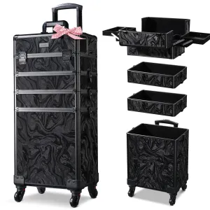 BYOOTIQUE Rolling Makeup Train Case 4in1 Cosmetic Trolley Organizer Lockable Salon Barber Cart Trunk with Wheels for Hairstylist Artist Trave Nail,CoyoteButtes Shadows