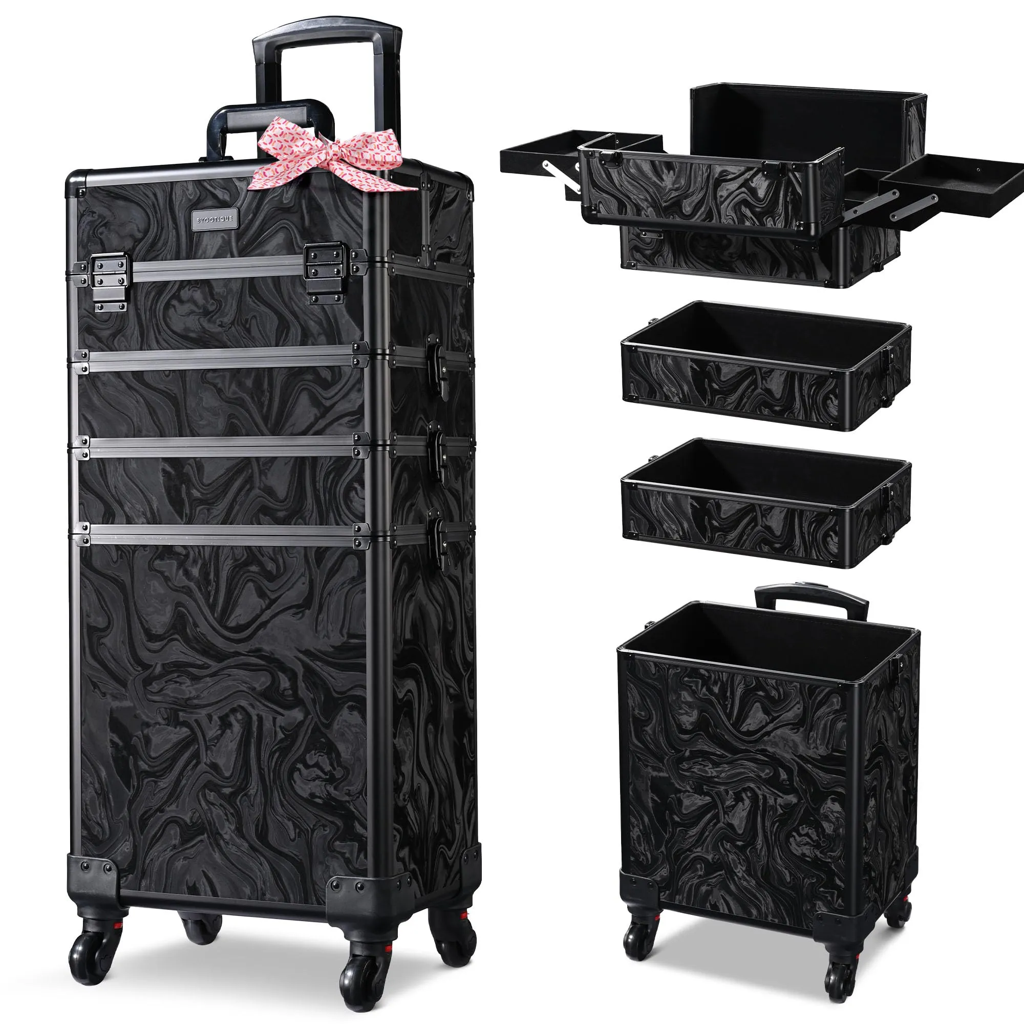 BYOOTIQUE Rolling Makeup Train Case 4in1 Cosmetic Trolley Organizer Lockable Salon Barber Cart Trunk with Wheels for Hairstylist Artist Trave Nail,CoyoteButtes Shadows