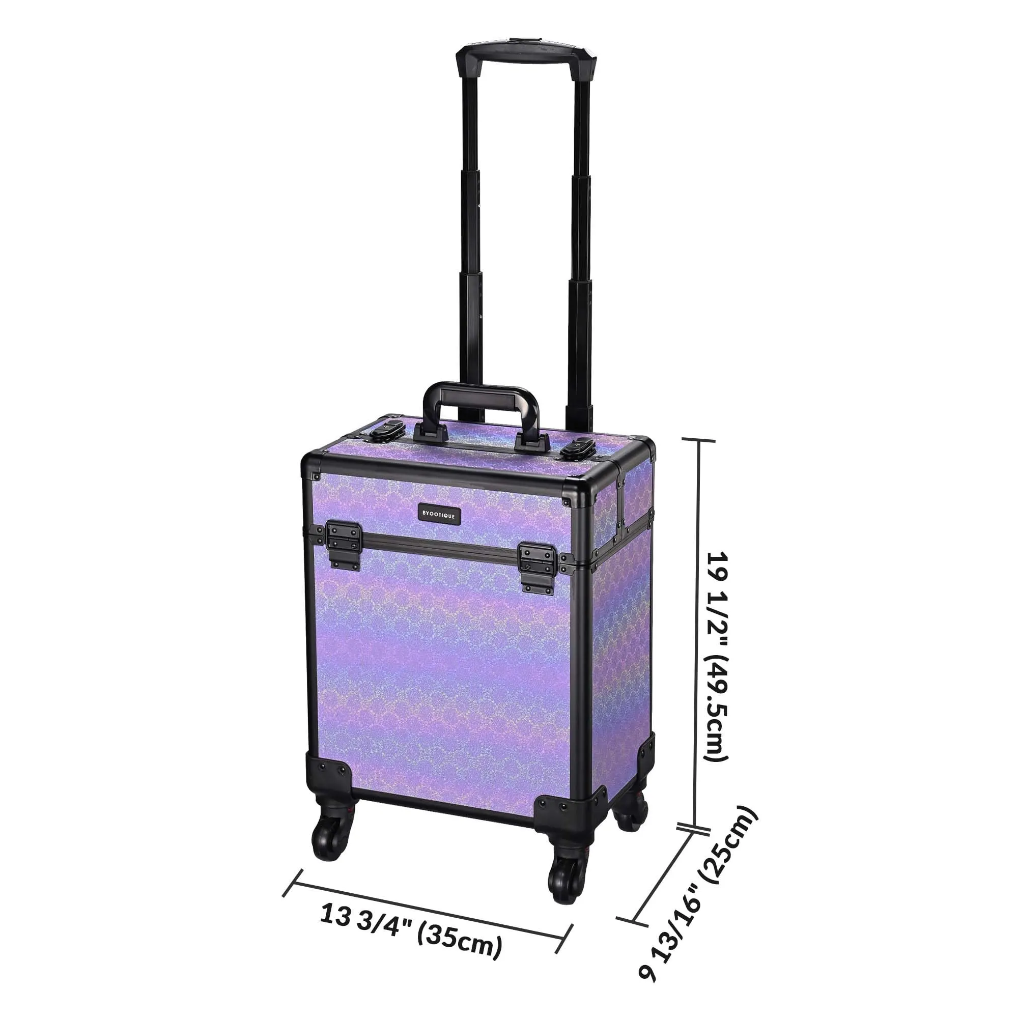 BYOOTIQUE Rolling Makeup Train Case Aluminum Cosmetic Portable Travel Trolley Suitcase with Removable Wheels Cosmetology Organizer Salon Barber Hairstylist,Charm ForgetMeNot