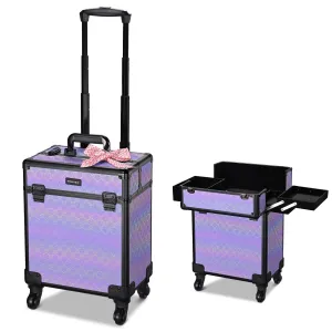 BYOOTIQUE Rolling Makeup Train Case Aluminum Cosmetic Portable Travel Trolley Suitcase with Removable Wheels Cosmetology Organizer Salon Barber Hairstylist,Charm ForgetMeNot
