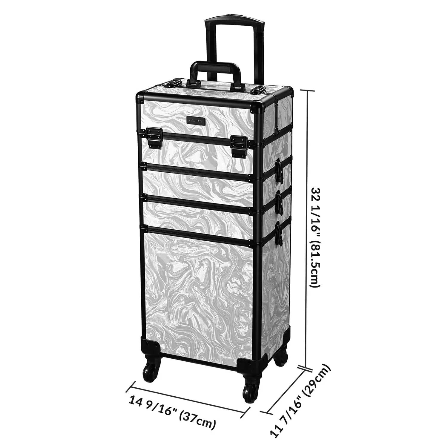 BYOOTIQUE Rolling Makeup Train Case on Wheels 3-Piece Cosmetology Organizer Kit Trolley Organizer Lockable Salon Hairstylist Traveling Cart bag for Nail Slon Esthetician,CTB Gray