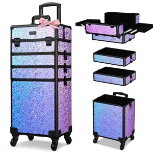 BYOOTIQUE Rolling Makeup Train Case on wheels 4in1 Cosmetology Large Maleta de Maquillaje Profesional Lockable Cosmetic Bag Organizer Tattoo Travel Box Barber Cart Beauty Salon,Mermaid Purple