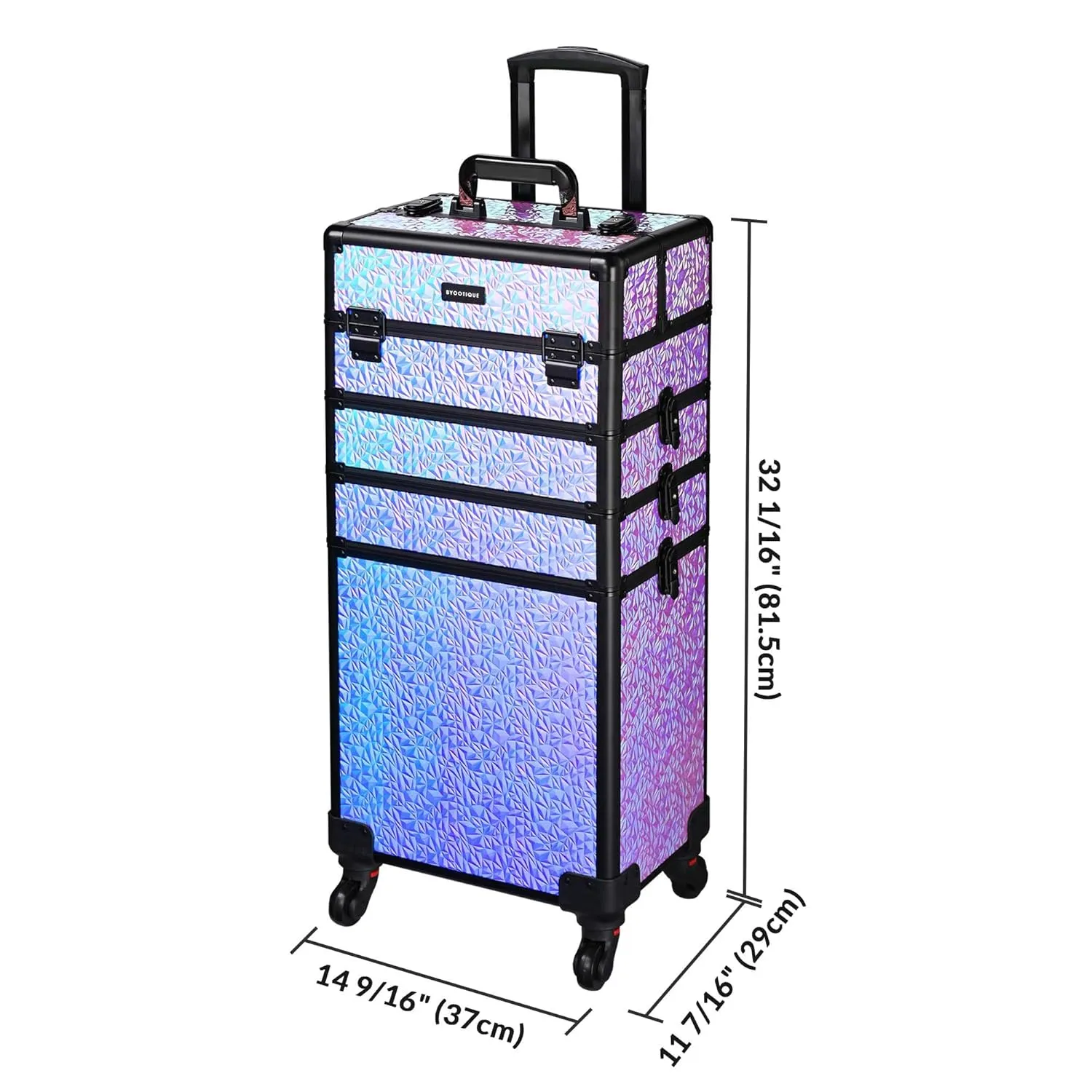 BYOOTIQUE Rolling Makeup Train Case on wheels 4in1 Cosmetology Large Maleta de Maquillaje Profesional Lockable Cosmetic Bag Organizer Tattoo Travel Box Barber Cart Beauty Salon,Mermaid Purple