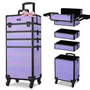 BYOOTIQUE Rolling Makeup Train Case on Wheels 4in1 Cosmetology Profesional Travel Cosmetic Bag Lockable Organizer Box for Hairstylist Artist Nail Beauty Salon Barber,Charm ForgetMeNot