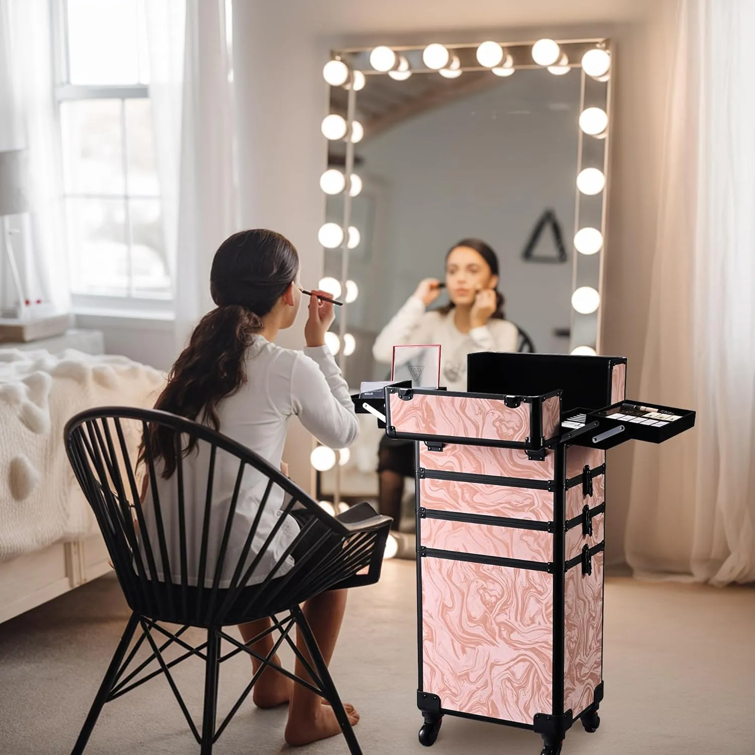 BYOOTIQUE Rolling Makeup Train Case on Wheels 4in1 Cosmetology Profesional Travel Cosmetic Bag Lockable Organizer Box for Hairstylist Artist Nail Beauty Salon Barber,CoyoteButtes Dusk