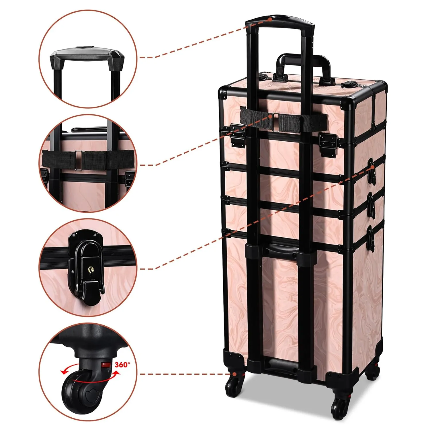 BYOOTIQUE Rolling Makeup Train Case on Wheels 4in1 Cosmetology Profesional Travel Cosmetic Bag Lockable Organizer Box for Hairstylist Artist Nail Beauty Salon Barber,CoyoteButtes Dusk
