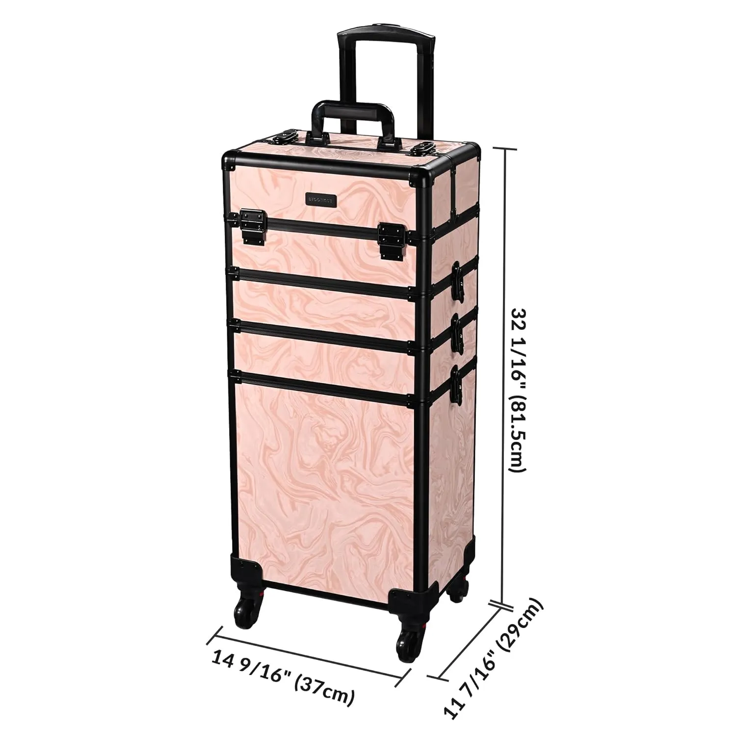 BYOOTIQUE Rolling Makeup Train Case on Wheels 4in1 Cosmetology Profesional Travel Cosmetic Bag Lockable Organizer Box for Hairstylist Artist Nail Beauty Salon Barber,CoyoteButtes Dusk
