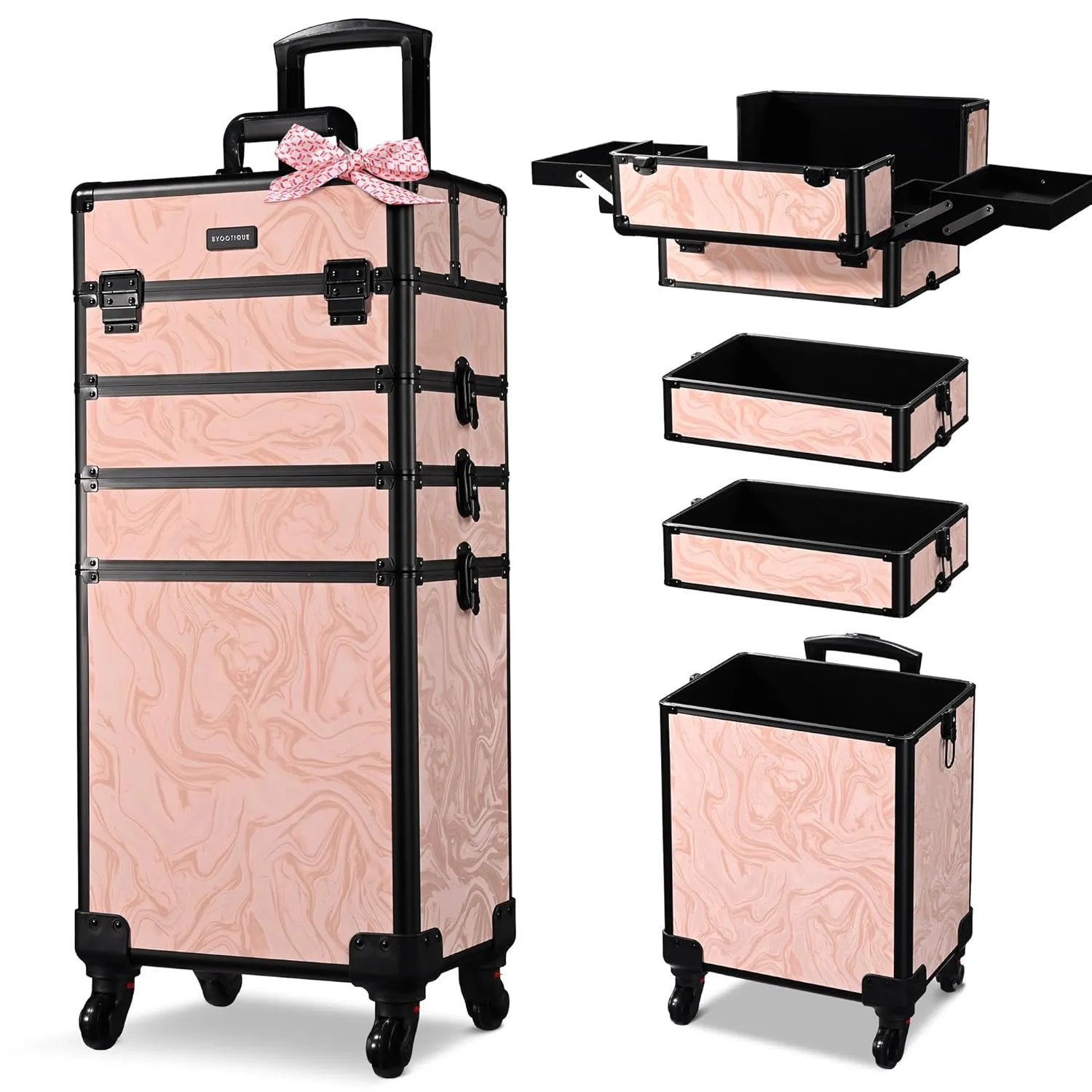 BYOOTIQUE Rolling Makeup Train Case on Wheels 4in1 Cosmetology Profesional Travel Cosmetic Bag Lockable Organizer Box for Hairstylist Artist Nail Beauty Salon Barber,CoyoteButtes Dusk