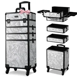 BYOOTIQUE Rolling Makeup Train Case on Wheels 4in1 Cosmetology Profesional Travel Cosmetic Bag Lockable Organizer Box for Hairstylist Artist Nail Beauty Salon Barber,CoyoteButtes Graystone