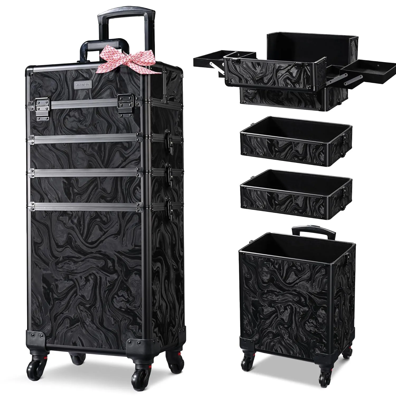 BYOOTIQUE Rolling Makeup Train Case on Wheels 4in1 Cosmetology Profesional Travel Cosmetic Bag Lockable Organizer Box for Hairstylist Artist Nail Beauty Salon Barber,CoyoteButtes Shadows