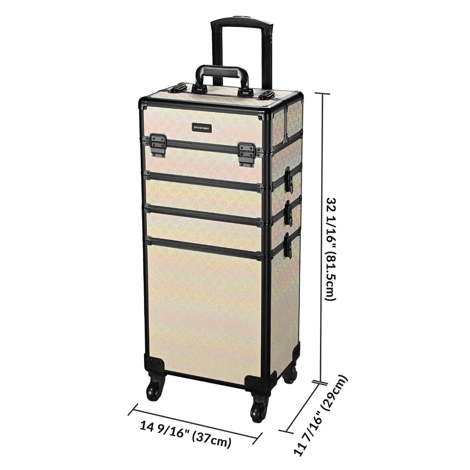BYOOTIQUE Rolling Makeup Train Case on Wheels 4in1 Cosmetology Profesional Travel Cosmetic Bag Lockable Organizer Box for Hairstylist Artist Nail Beauty Salon Barber,Grace ForgetMeNot