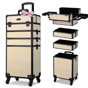 BYOOTIQUE Rolling Makeup Train Case on Wheels 4in1 Cosmetology Profesional Travel Cosmetic Bag Lockable Organizer Box for Hairstylist Artist Nail Beauty Salon Barber,Grace ForgetMeNot