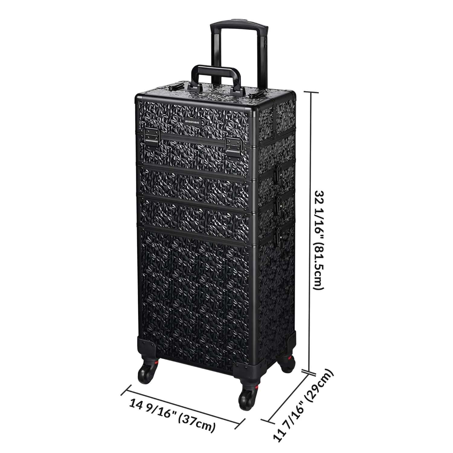 BYOOTIQUE Rolling Makeup Train Case on Wheels 4in1 Cosmetology Profesional Travel Cosmetic Bag Lockable Organizer Box for Hairstylist Artist Nail Beauty Salon Barber,Mermaid Black