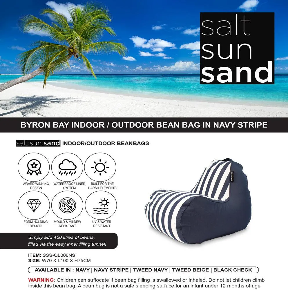 Byron Bay Outdoor Waterproof Bean Bag in Navy Stripe