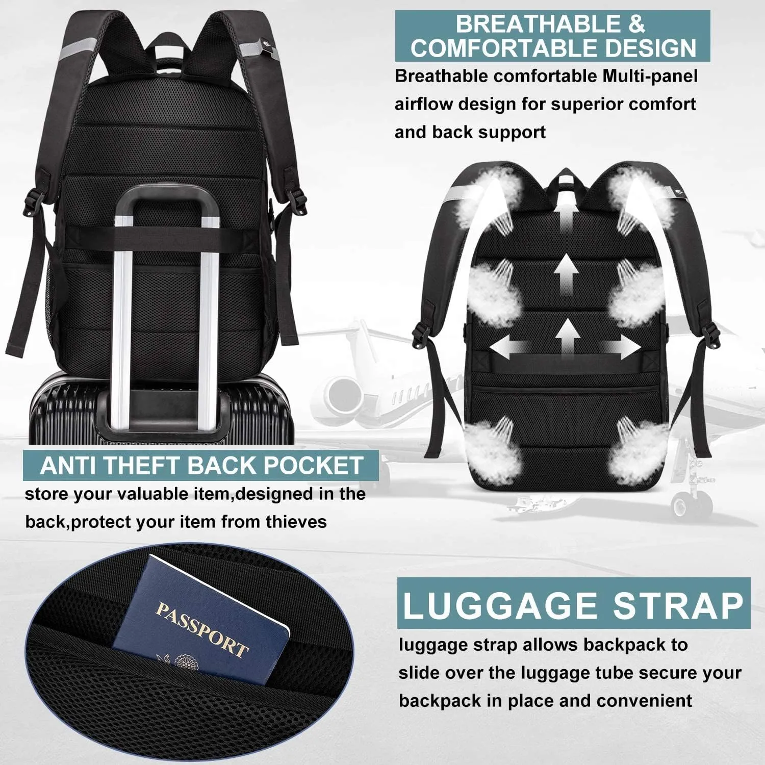 CAFELE Backpack, Laptop Backpack, Carry on Backpack, Durable TSA Friendly Business Travel 17.3 Inch Laptop Backpack with USB Port, College School Bag Gift for Men Women Teens Bookbag, Black