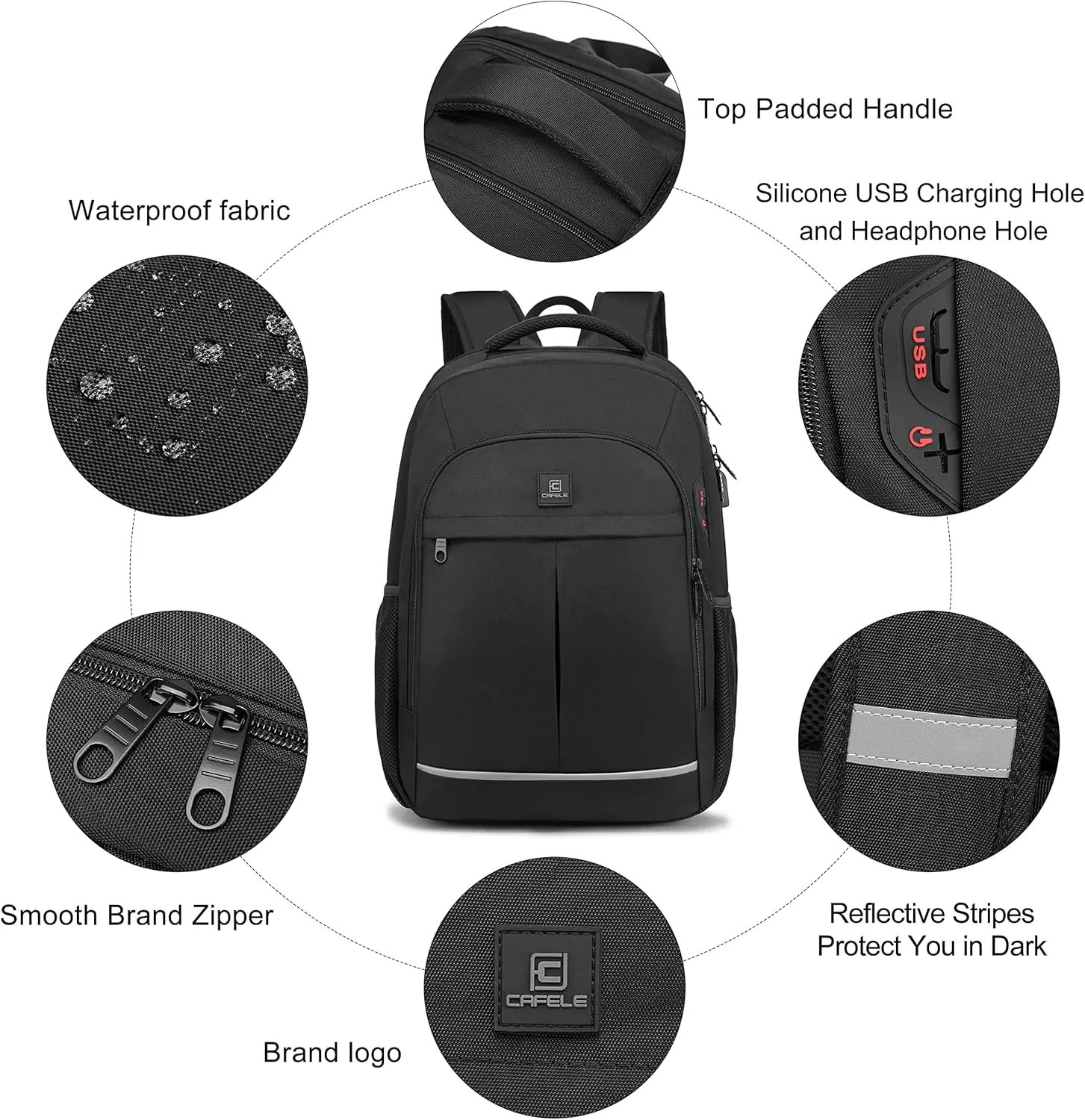 CAFELE Backpack, Laptop Backpack, Carry on Backpack, Durable TSA Friendly Business Travel 17.3 Inch Laptop Backpack with USB Port, College School Bag Gift for Men Women Teens Bookbag, Black