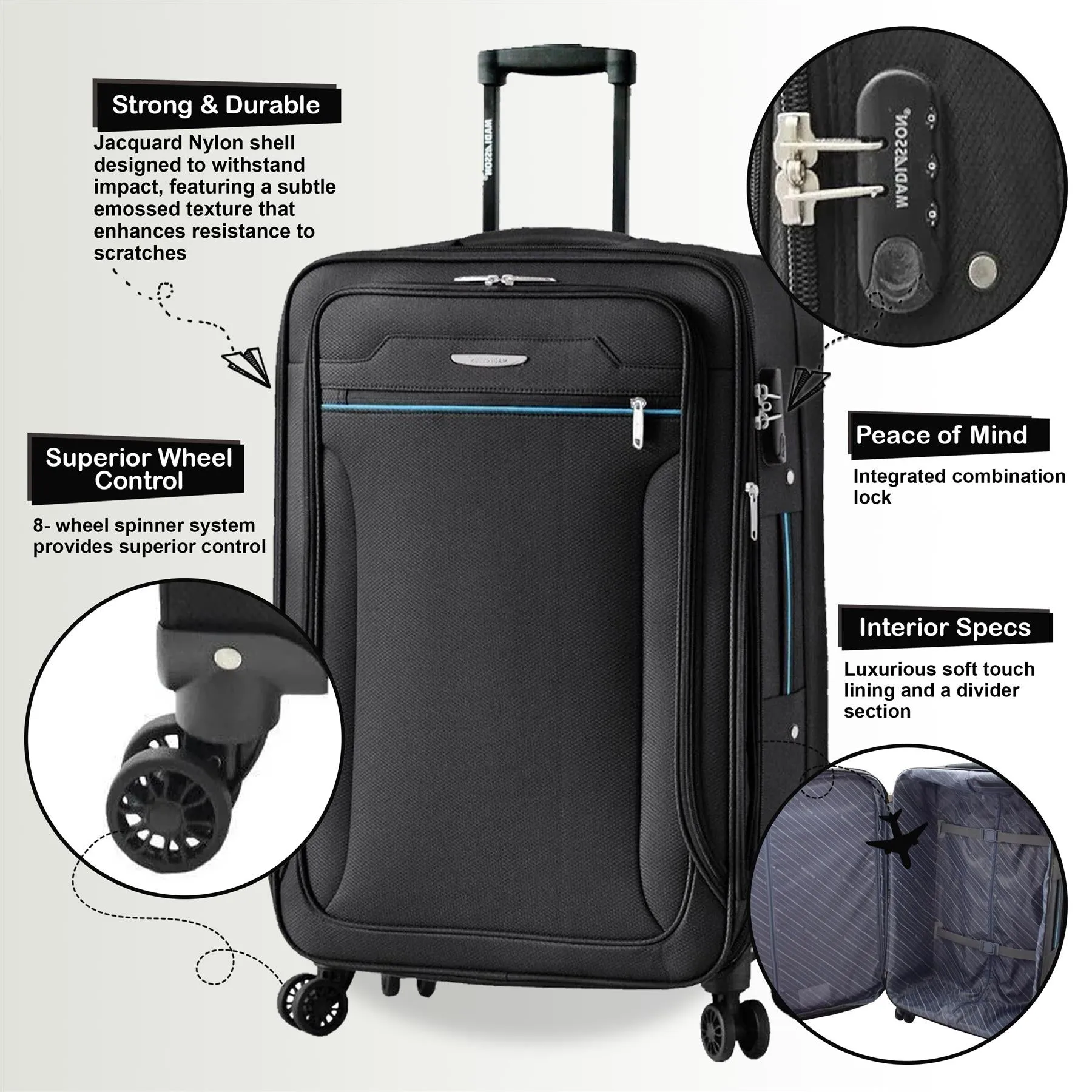 Calera Set of 4 Soft Shell Suitcase in Black