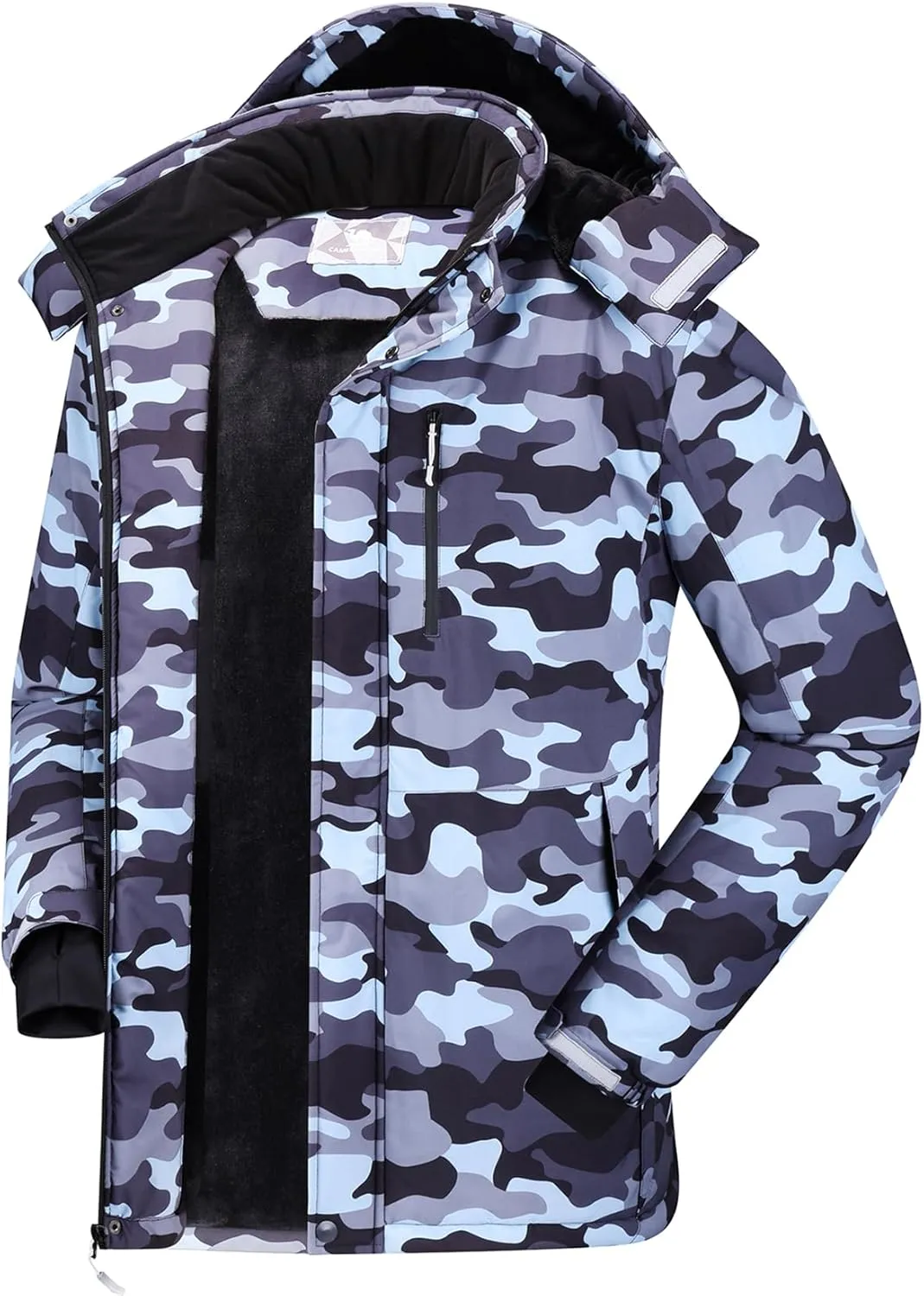 CAMEL CROWN Men's Mountain Snow Waterproof Ski Jacket Detachable Hood Windproof Fleece Parka Rain Jacket Winter Coat