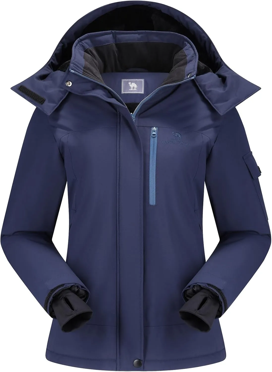 CAMEL CROWN Women's Ski Jacket Waterproof Warm Coat Winter Fleece Snow Coat Hooded Snowboarding Jacket