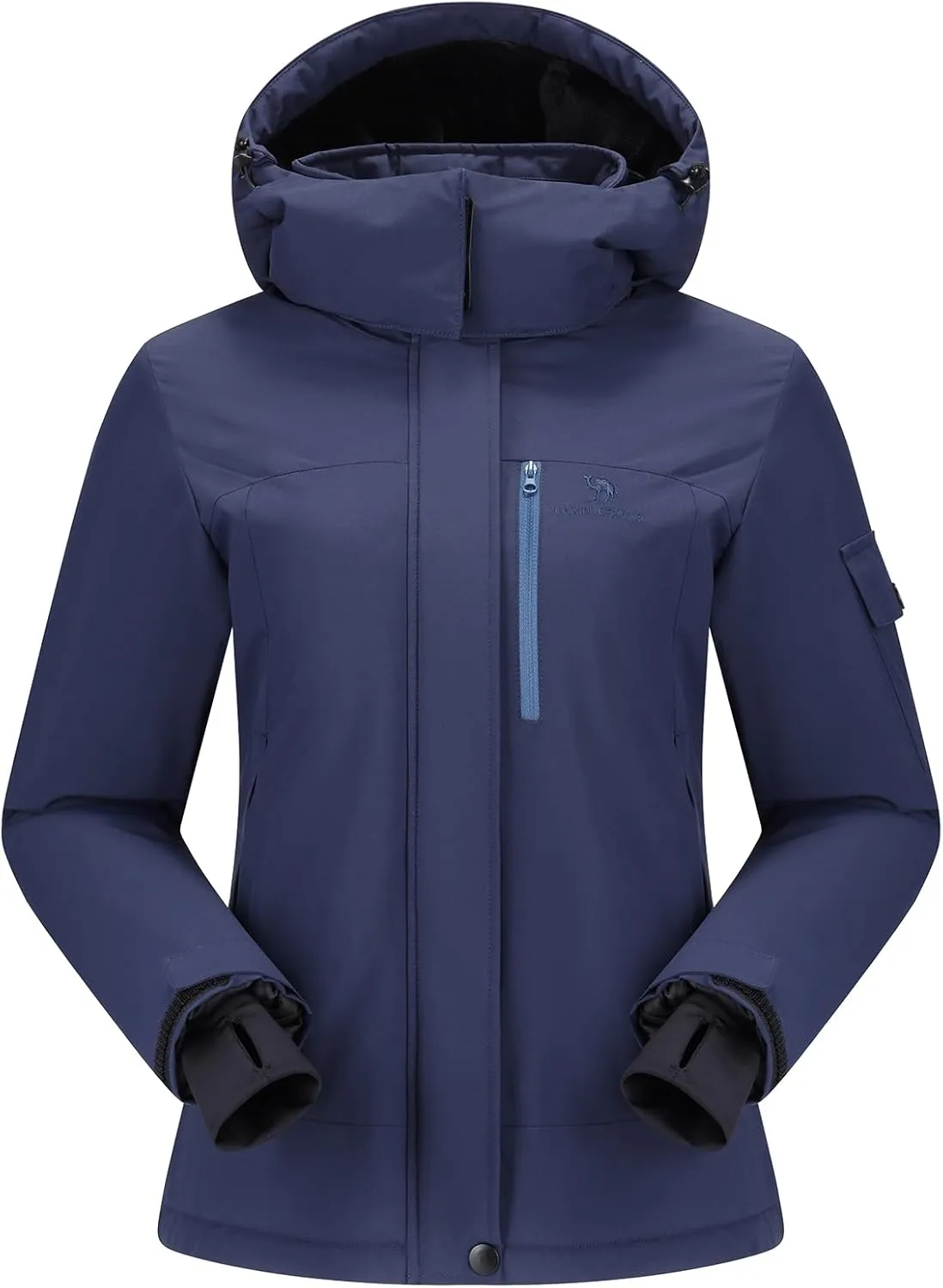 CAMEL CROWN Women's Ski Jacket Waterproof Warm Coat Winter Fleece Snow Coat Hooded Snowboarding Jacket