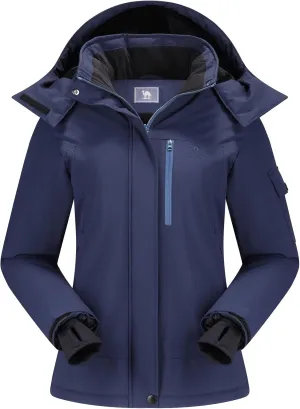 CAMEL CROWN Women's Ski Jacket Waterproof Warm Coat Winter Fleece Snow Coat Hooded Snowboarding Jacket