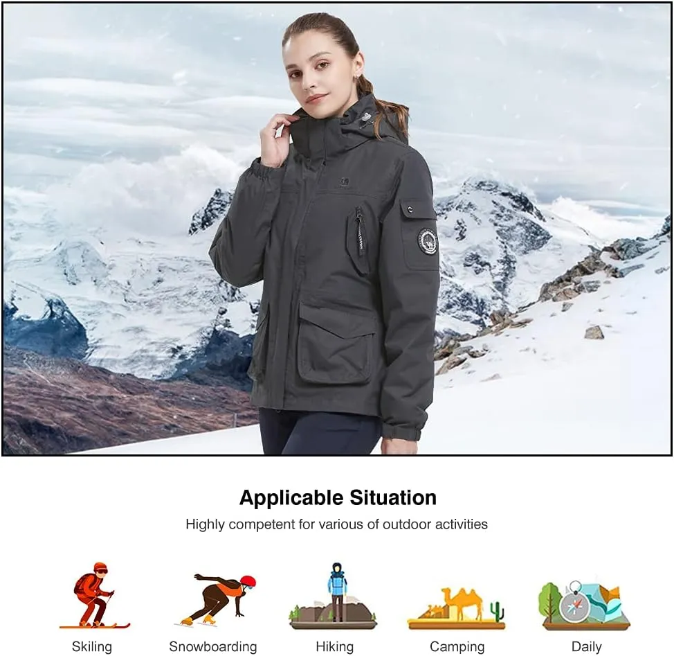 CAMEL CROWN Womens Waterproof Ski Jacket 3-in-1 Windbreaker Winter Coat Fleece Inner for Rain Snow Outdoor Hiking