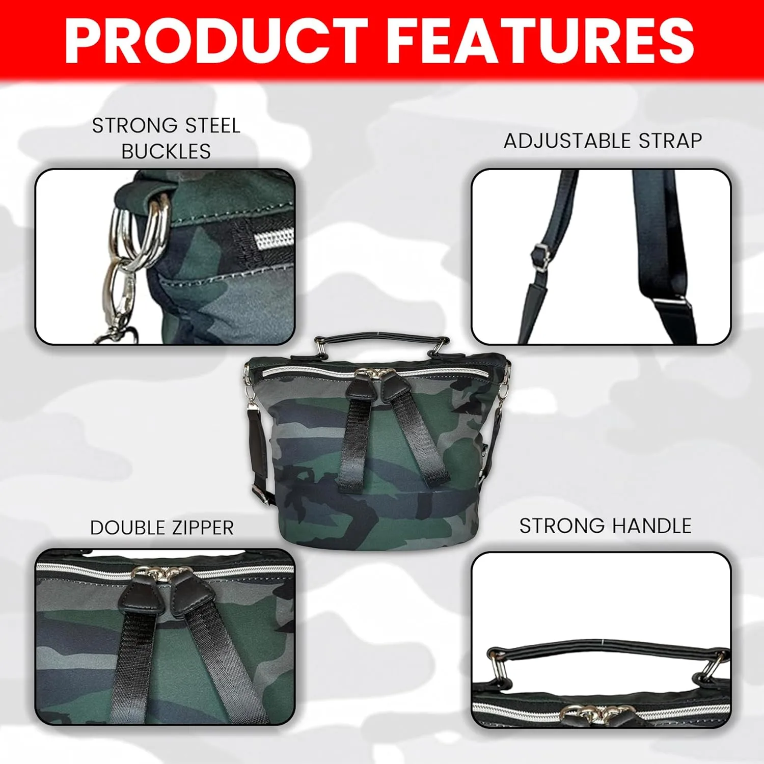 Camo Travel Shopping Shoulder Bag/Purse | Durable Softshell Tote Bag | with Zipper Closure & Adjustable Shoulder Strap
