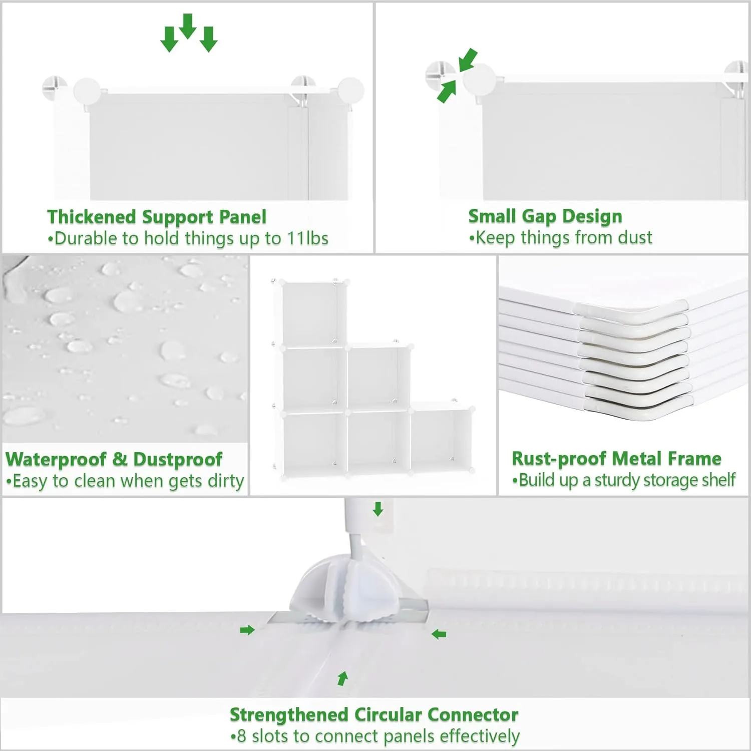 C&AHOME 6-Cube Storage Organizer, Stackable Storage Cubes Shelves, Portable Bookshelf, Plastic Clothing Storage Closet Organizer, DIY Modular Shelving Units for Wardrobe, Home, Milky