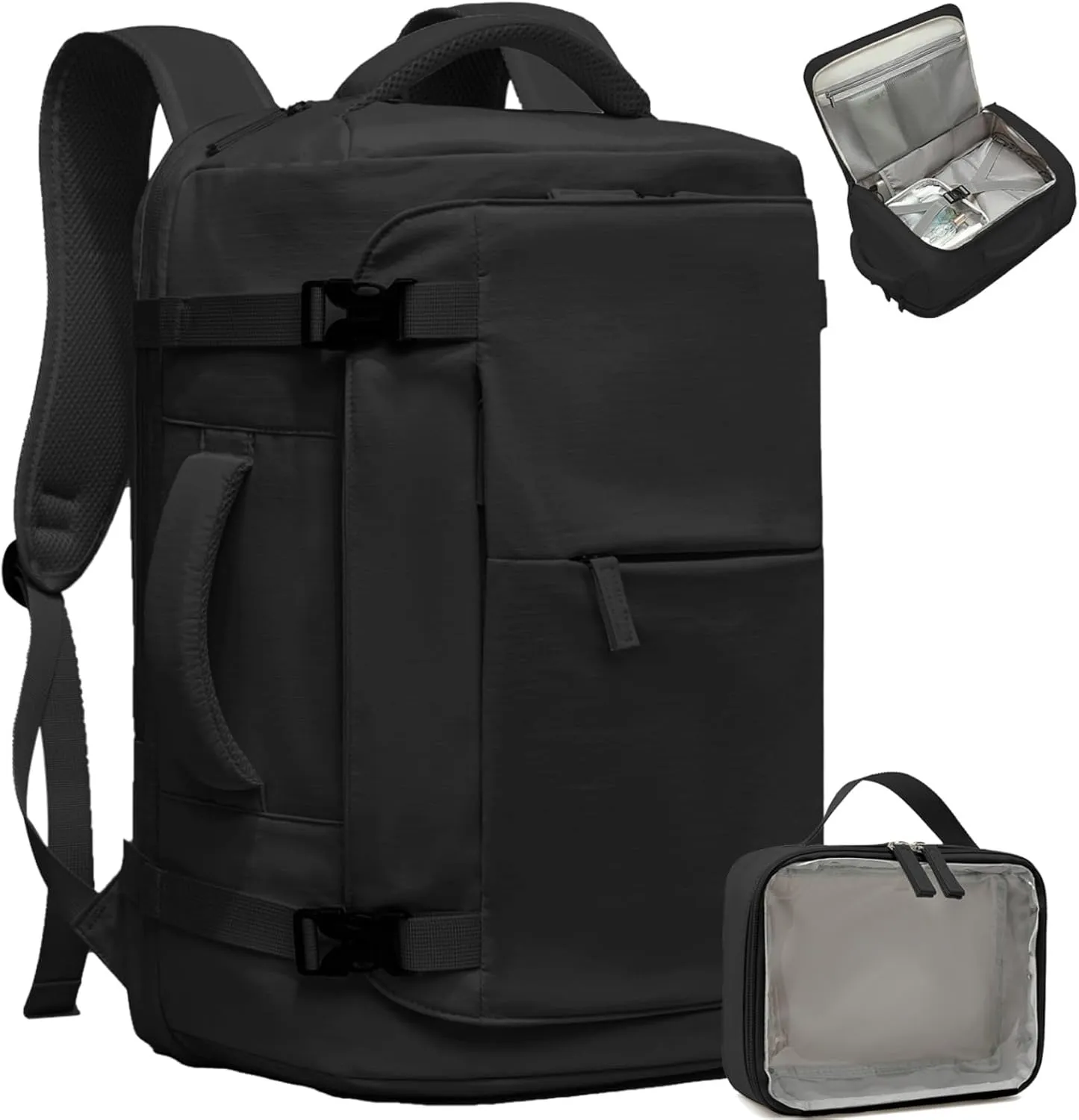 CAMTOP 40L Travel Backpack for Women Men, Lightweight Carry on Backpack for Flight Approved Expandable Personal Item Travel Bag with Makeup Bag Water Resistant Luggage Fits 17.3" Laptop (Black)