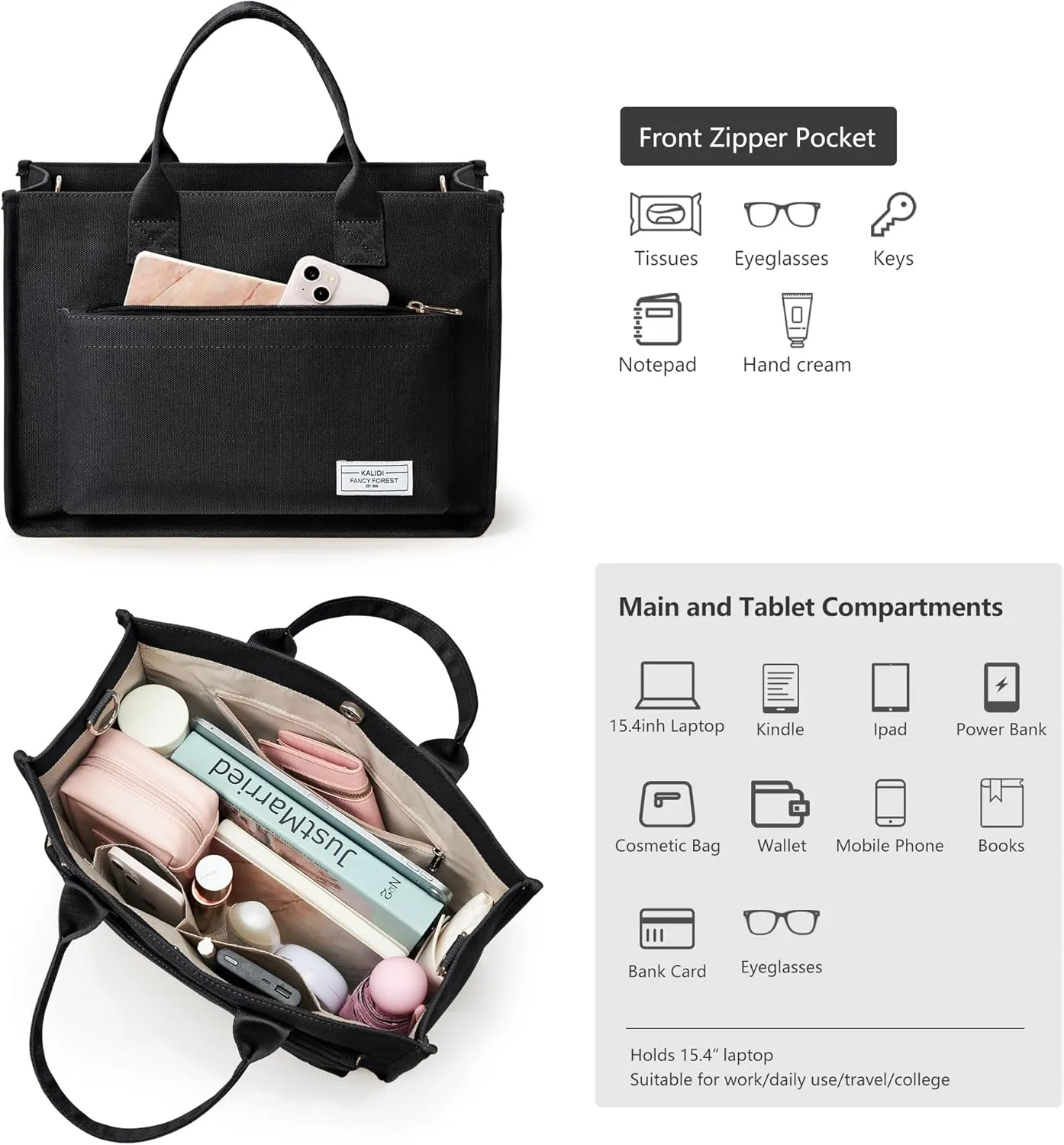 Canvas Tote Bag for Women Shoulder & Crossbody Handbag with Multi Pockets Zipper Ideal for Work Office Travel & Daily Use