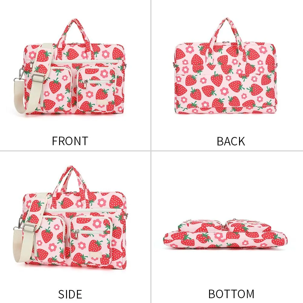 canvaslife 15-15.6 inch Laptop Shoulder Bag, for MacBook Pro 16, Hp Lenovo Dell 14 inch Waterproof Messenger Bag Case Sleeve (New Strawberries)