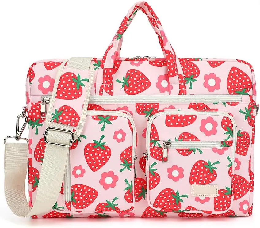 canvaslife 15-15.6 inch Laptop Shoulder Bag, for MacBook Pro 16, Hp Lenovo Dell 14 inch Waterproof Messenger Bag Case Sleeve (New Strawberries)