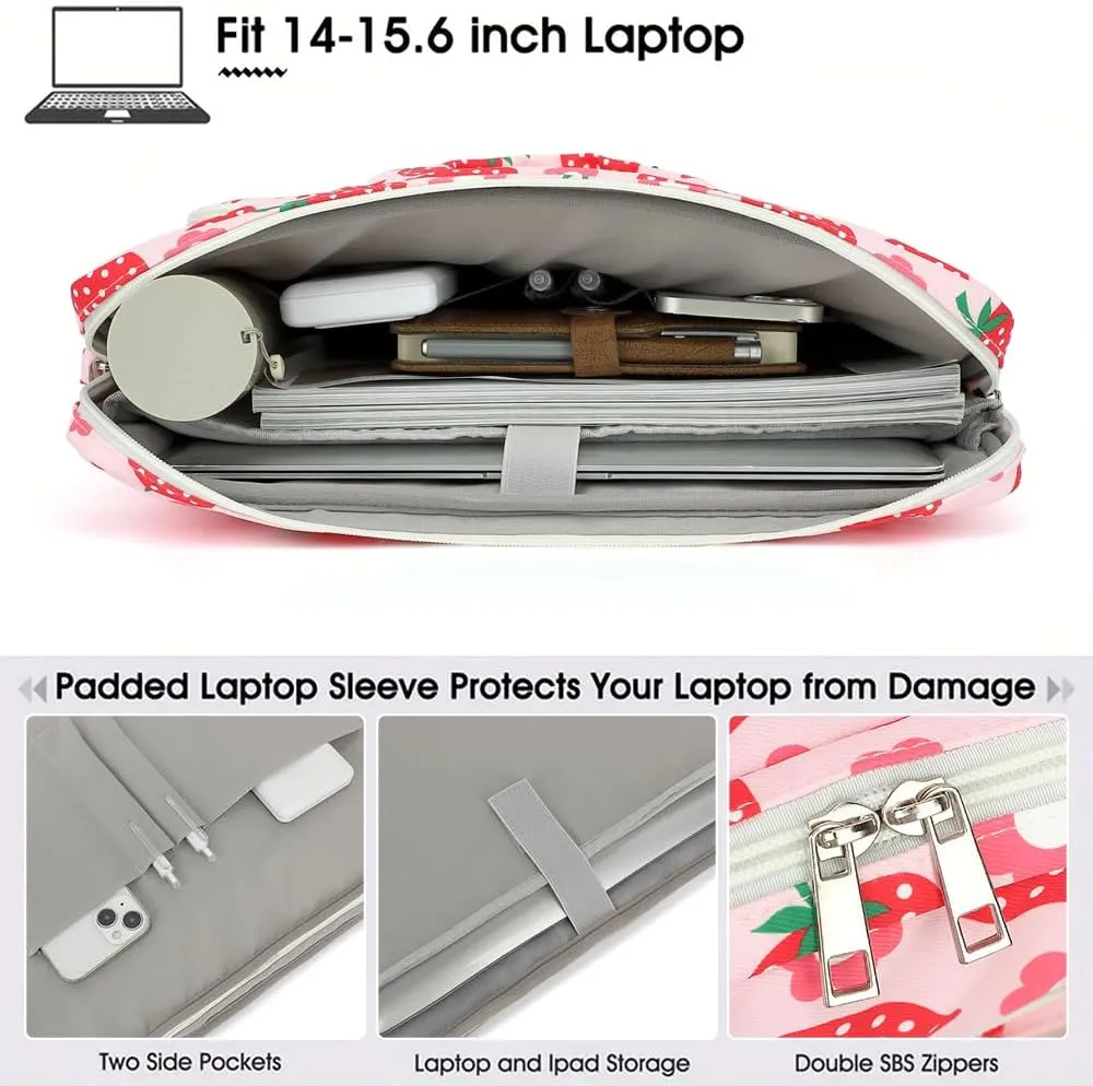 canvaslife 15-15.6 inch Laptop Shoulder Bag, for MacBook Pro 16, Hp Lenovo Dell 14 inch Waterproof Messenger Bag Case Sleeve (New Strawberries)