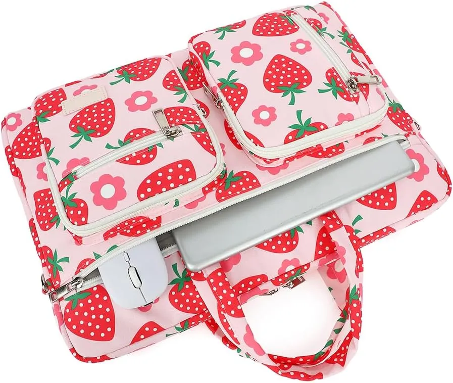 canvaslife 15-15.6 inch Laptop Shoulder Bag, for MacBook Pro 16, Hp Lenovo Dell 14 inch Waterproof Messenger Bag Case Sleeve (New Strawberries)