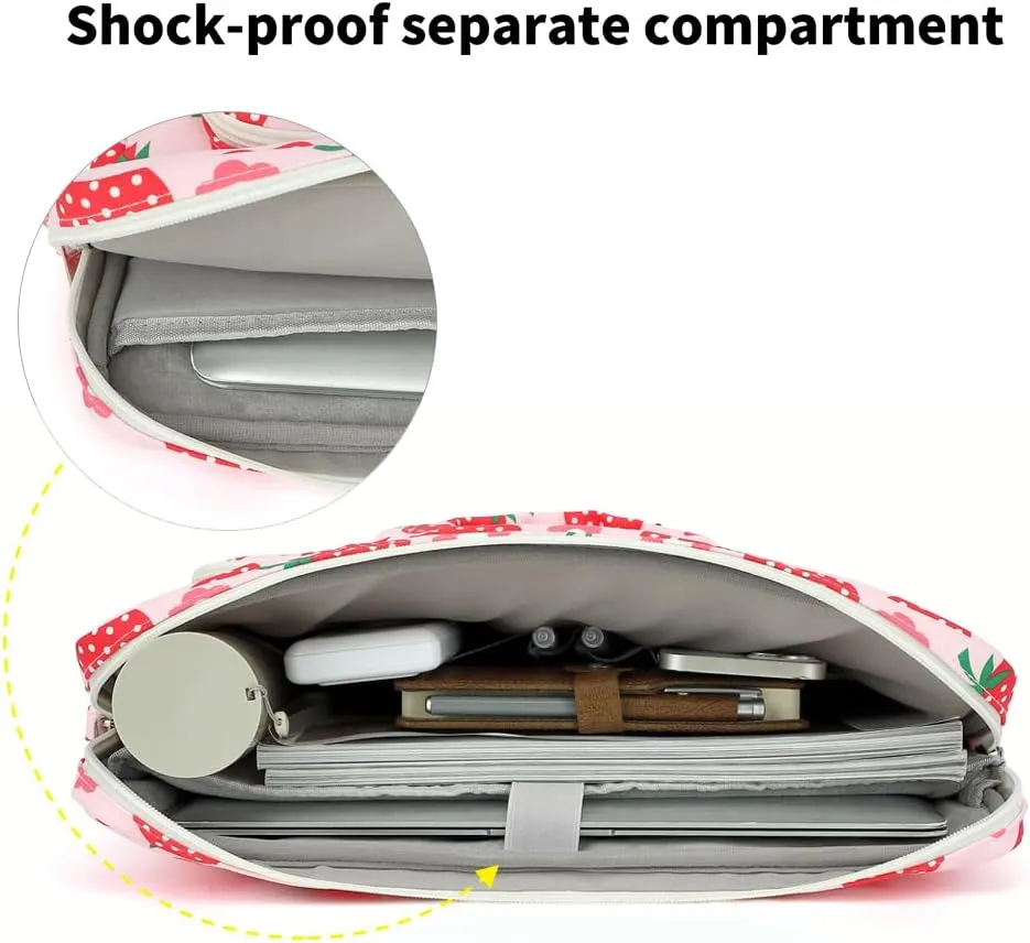 canvaslife 15-15.6 inch Laptop Shoulder Bag, for MacBook Pro 16, Hp Lenovo Dell 14 inch Waterproof Messenger Bag Case Sleeve (New Strawberries)