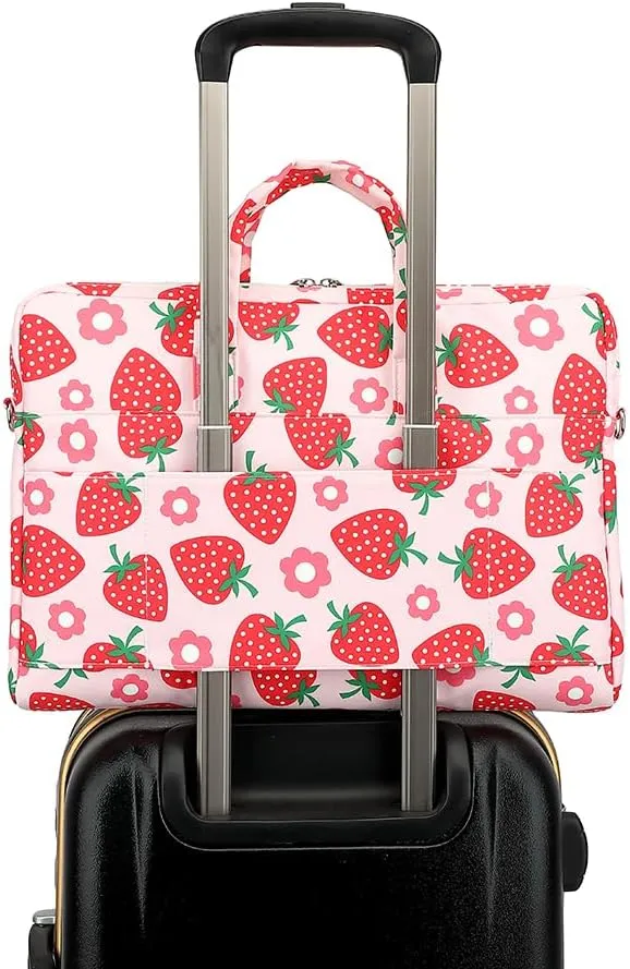 canvaslife 15-15.6 inch Laptop Shoulder Bag, for MacBook Pro 16, Hp Lenovo Dell 14 inch Waterproof Messenger Bag Case Sleeve (New Strawberries)