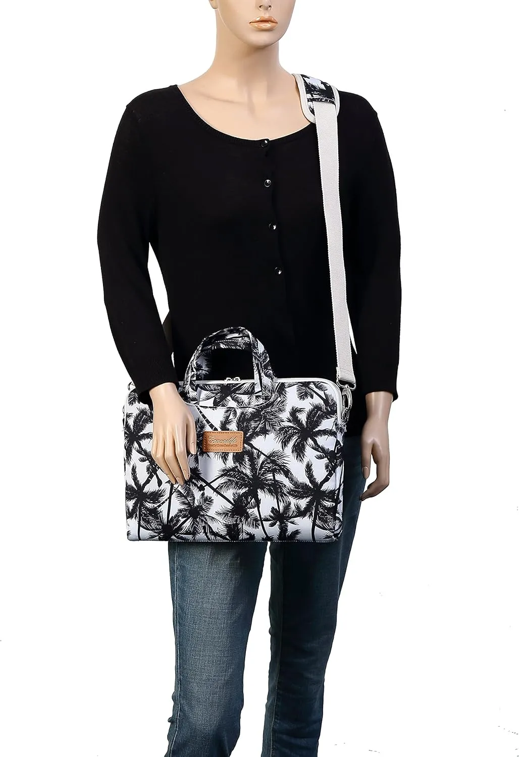 canvaslife Black coconut trees Pattern 15 inch Waterproof Laptop Shoulder Messenger Bag Case With Rebound Bubble Protection for 14 inch-15.6 inch laptop 15 Case Bag