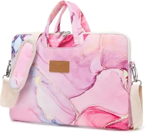 canvaslife Pink marble Patten Waterproof Laptop Shoulder Messenger Bag Case Sleeve for 14 Inch 15 Inch Laptop Case Laptop Briefcase 15.6 Inch
