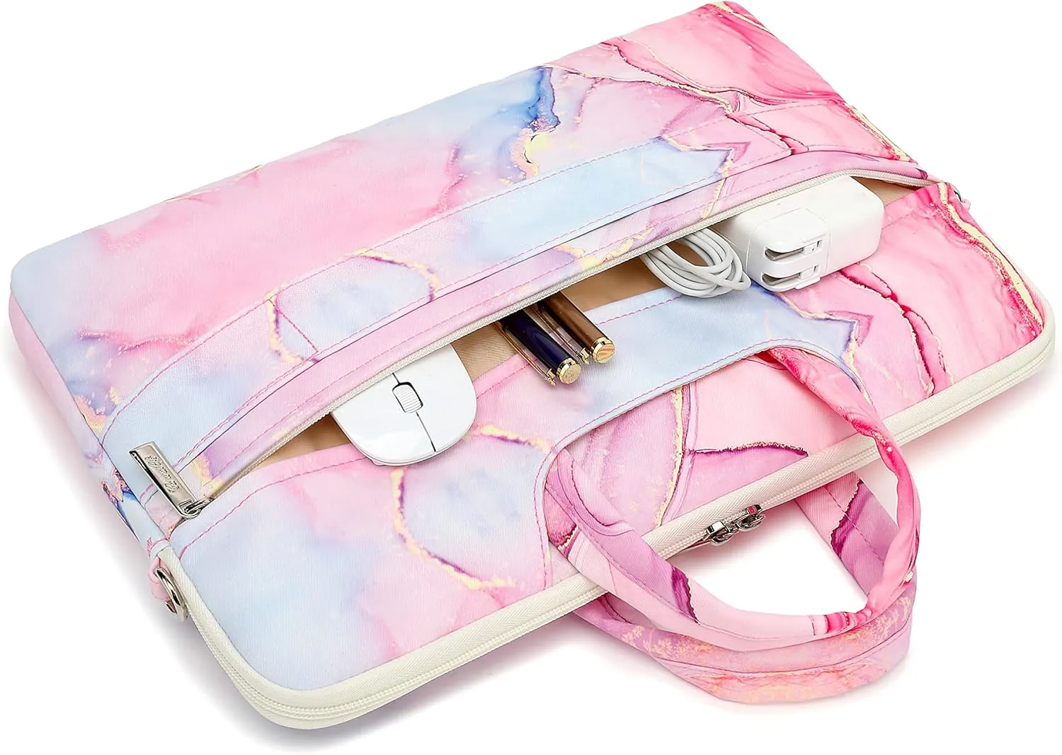 canvaslife Pink marble Patten Waterproof Laptop Shoulder Messenger Bag Case Sleeve for 14 Inch 15 Inch Laptop Case Laptop Briefcase 15.6 Inch