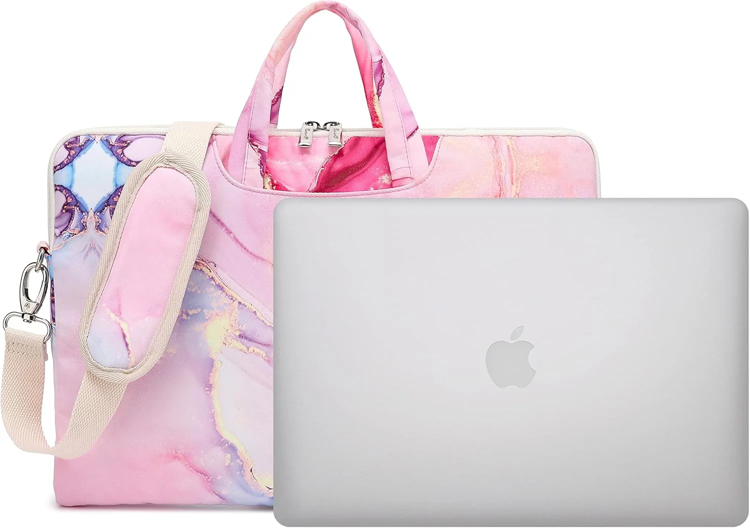canvaslife Pink marble Patten Waterproof Laptop Shoulder Messenger Bag Case Sleeve for 14 Inch 15 Inch Laptop Case Laptop Briefcase 15.6 Inch