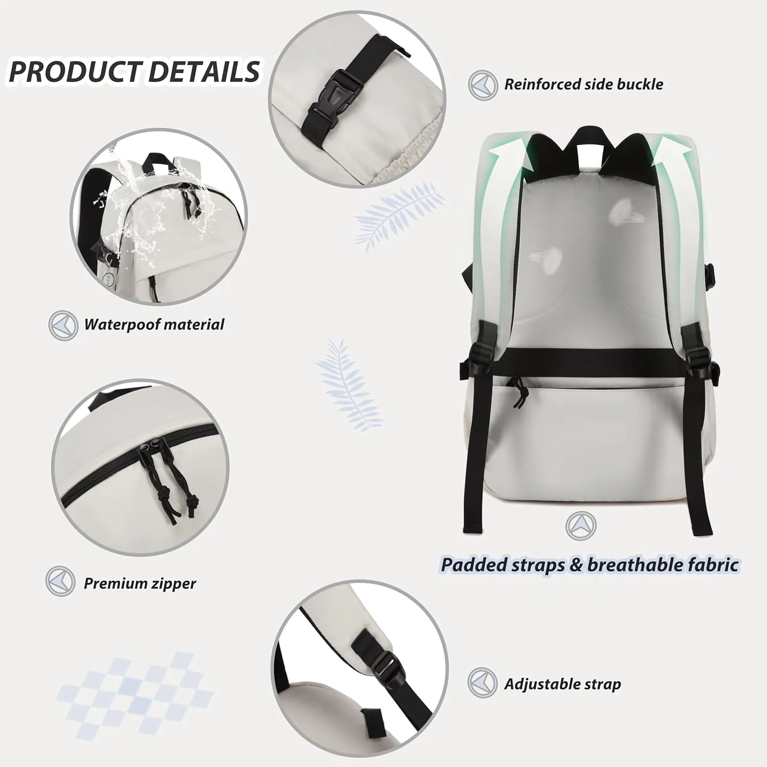 Caoroky knight College School Bag for Men Women Laptop Backpack 15.6 Inch Anti Theft Travel Daypack Large Elementary Middle High Bookbags for Teens Girls Boys Students-Large,off-white