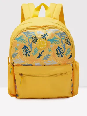 Caprese Xenia Medium Yellow Printed Backpack