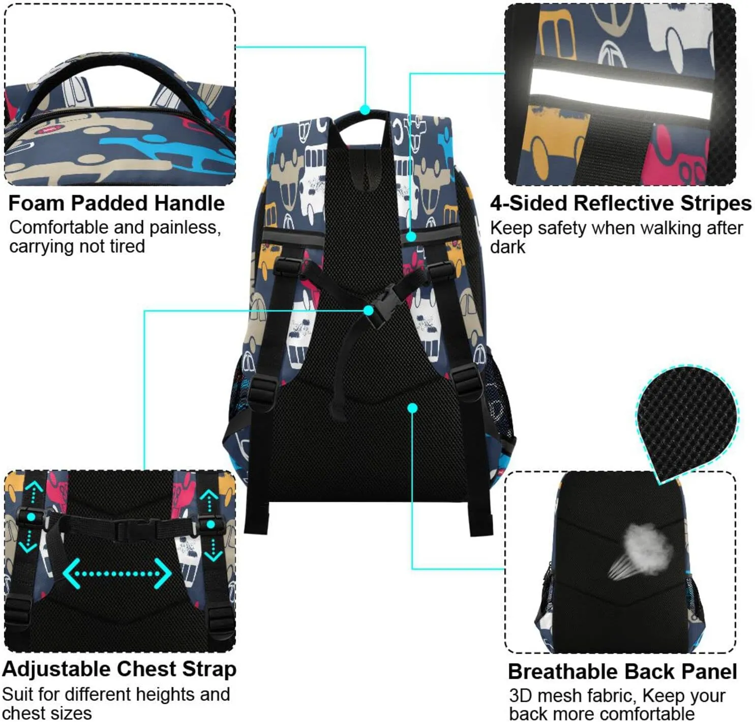 Car Backpack for Girls Kids Boys School Bookbags, Student Laptop Backpack Carrying Bag Casual Lightweight Travel Sports Day Packs