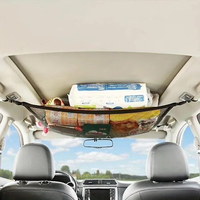 Car Ceiling Cargo Net Pocket Multi-function Adjustable  Durable Large Double-Layer Mesh SUV Roof Organizer Long Trip Storage Bag,Tent Putting Quilt Children's Toy Towel Sundries