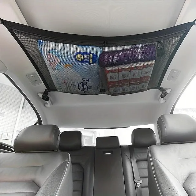 Car Ceiling Cargo Net Pocket Multi-function Adjustable  Durable Large Double-Layer Mesh SUV Roof Organizer Long Trip Storage Bag,Tent Putting Quilt Children's Toy Towel Sundries