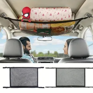 Car Ceiling Cargo Net Pocket Multi-function Adjustable  Durable Large Double-Layer Mesh SUV Roof Organizer Long Trip Storage Bag,Tent Putting Quilt Children's Toy Towel Sundries